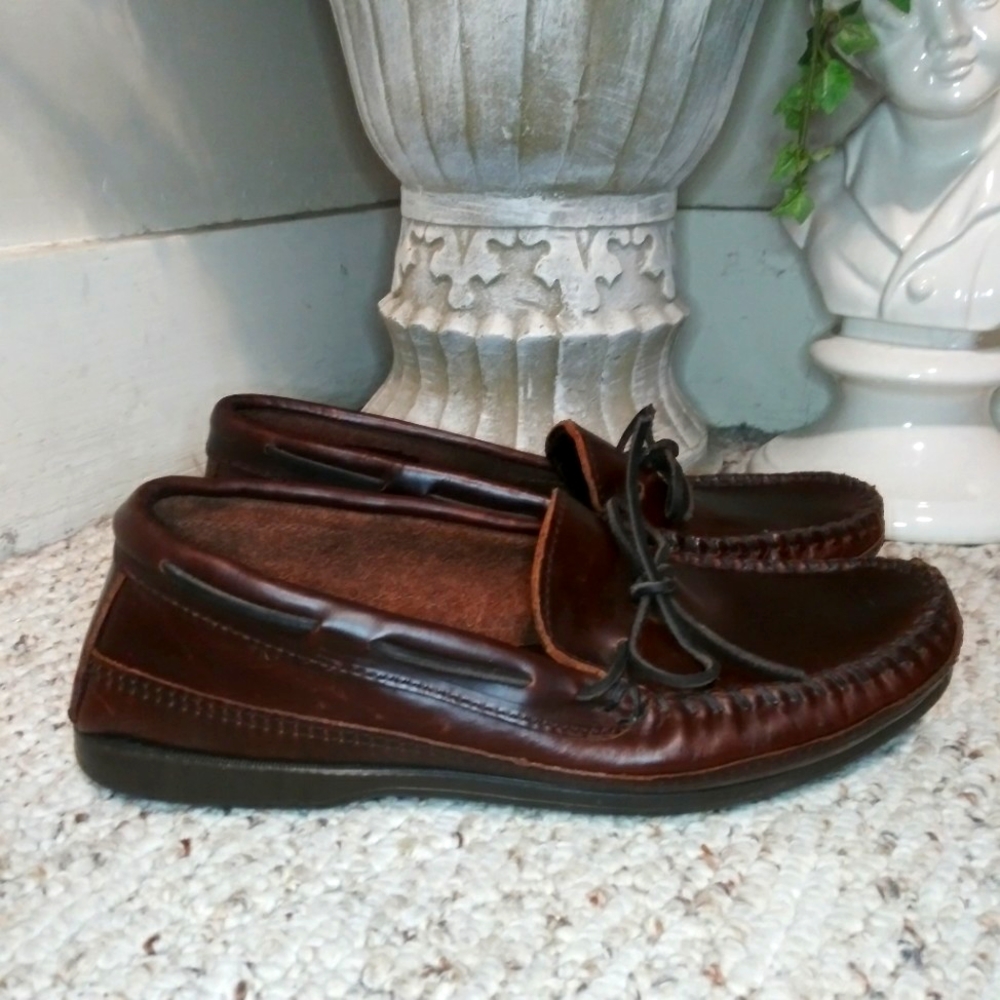 Minnetonka Men's Double Bottom Hardsole Dark Brown Handmade Leather Loafers #768